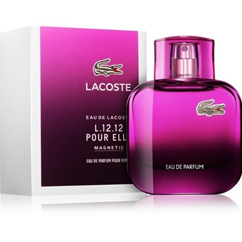 Eau de Lacoste L.12.12 Pour Elle Magnetic từ thương hiệu Lacoste là có hương đầu là da cam, màu cam và xoài. Hương giữa là heliotrope, hoa nhài, hoa hồng và tím lá. Hương cuối là hoắc hương, tonka bean và vani. Sản phẩm được lấy cảm hứng từ những bộ váy xếp li trong môn tennis, mang phong cách thanh lịch, tự nhiên, trẻ trung.